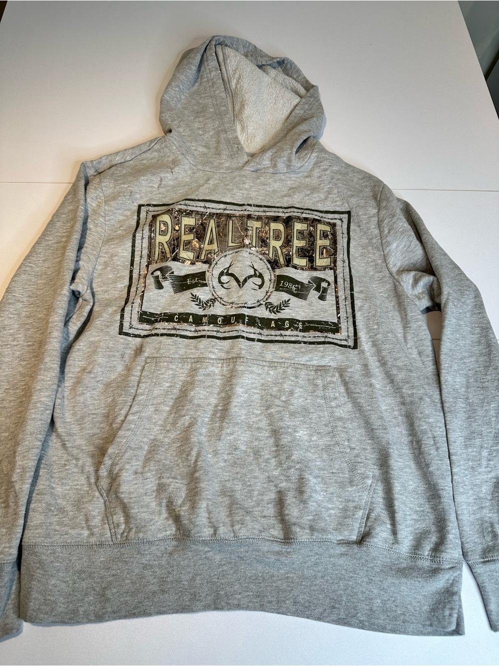 Realtree Gray Pullover Hoodie with Logo Patch
